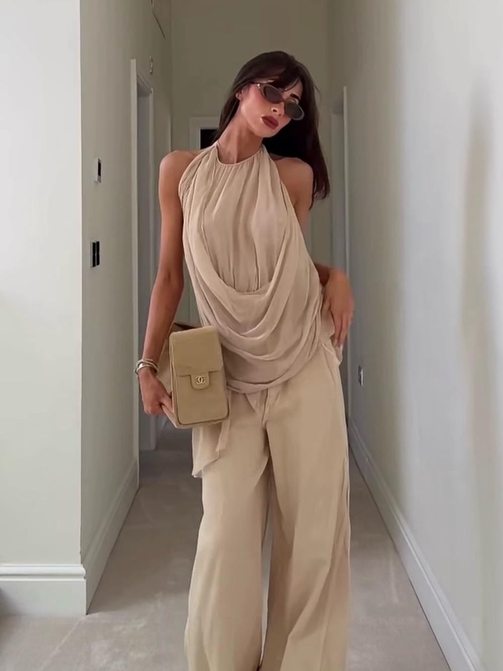 ZARA ZW COLLECTION DRAPED POLKA DOT HALTER